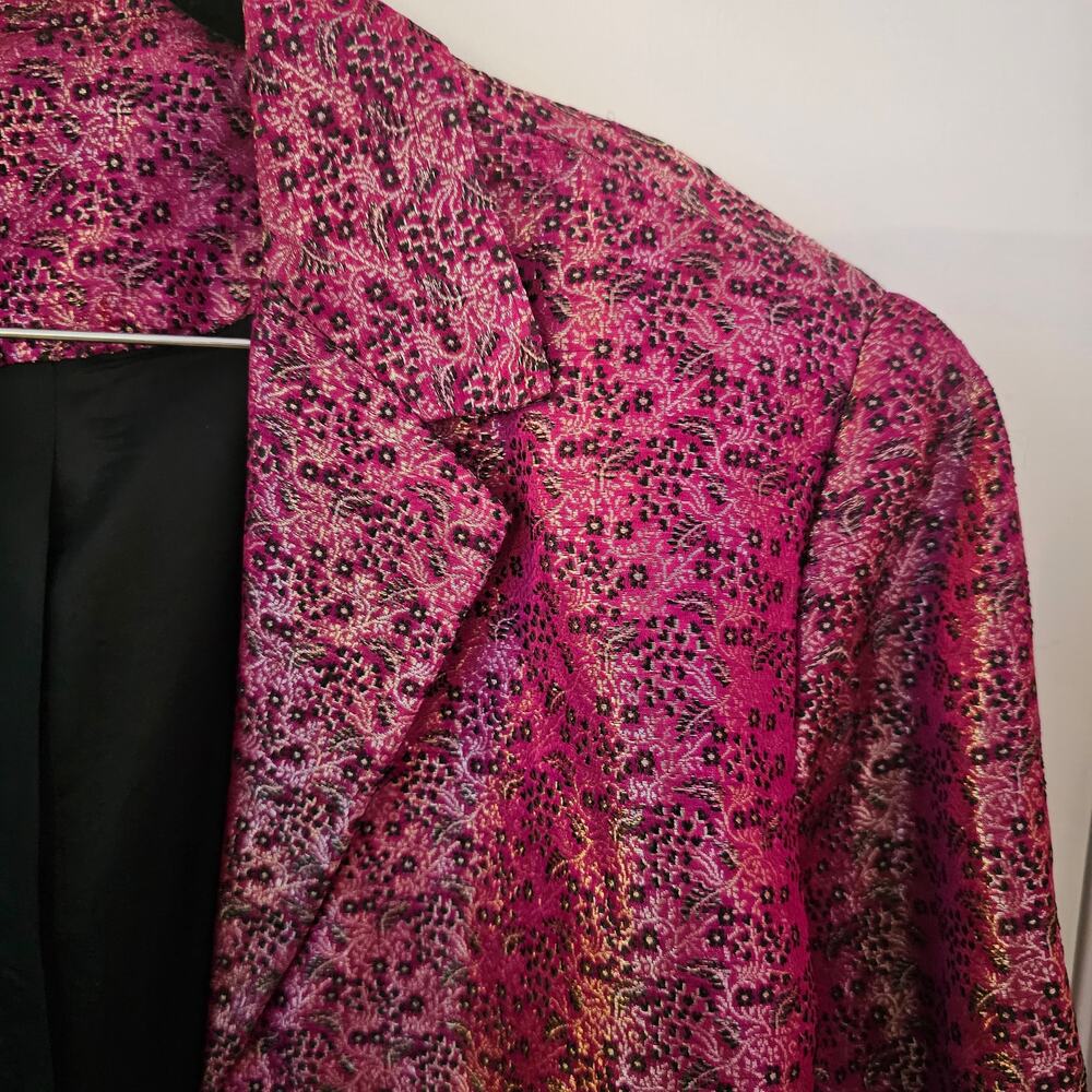 Ann May Metallic Floral Silk Blazer Sz L Chic Statement Dopamine Classy Glam
